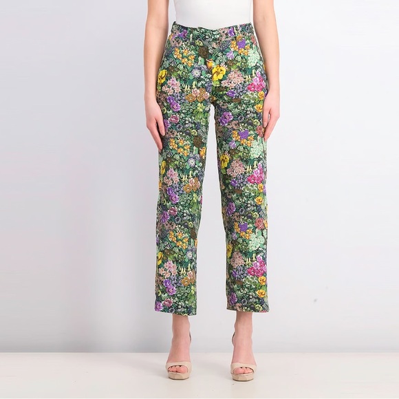 MNG Mango Tropical Floral Pants Emerald Green Birds of Paradise Size Small - Picture 3 of 12